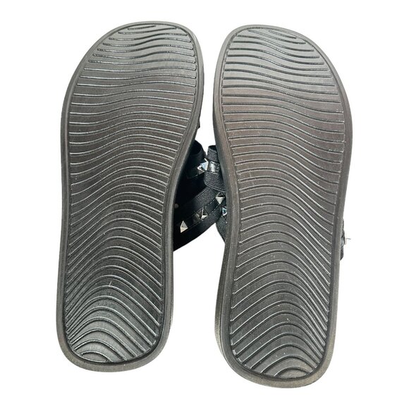 Steve Madden Platform Sandals Black Spike Studded Flats Size 11 Slip ON - Picture 4 of 7